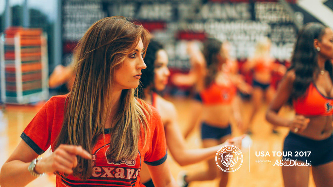 CHEER WE GO: Kelly took part in a cheerleading session  
