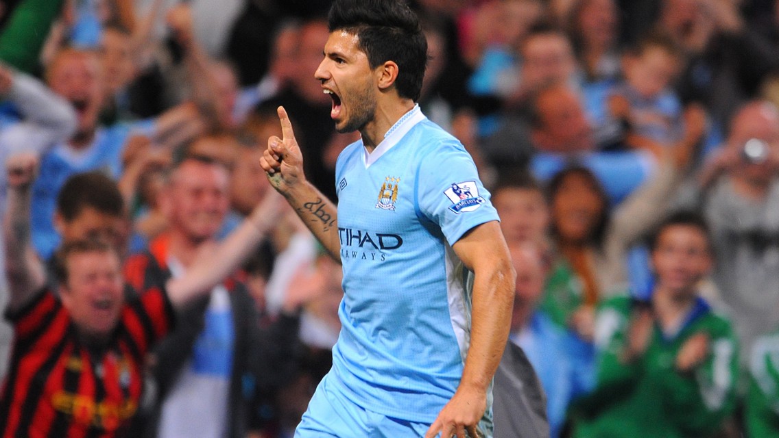 DREAM DEBUT: Aguero got off to a flyer in a Blue shirt 