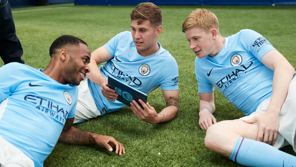 APPY DAYS: Kevin De Bruyne and John Stones try out the new SkillCity app!