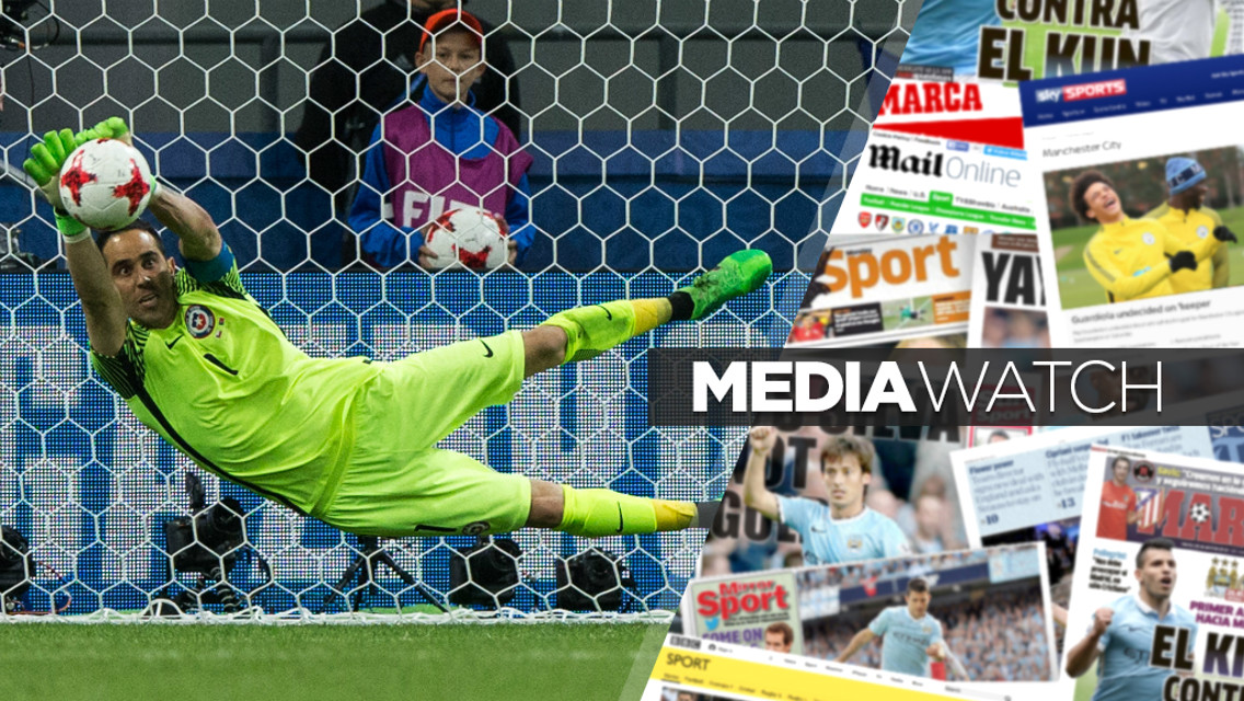 SUPER STOP: Claudio Bravo denies Ricardo Quaresma from the penalty spot