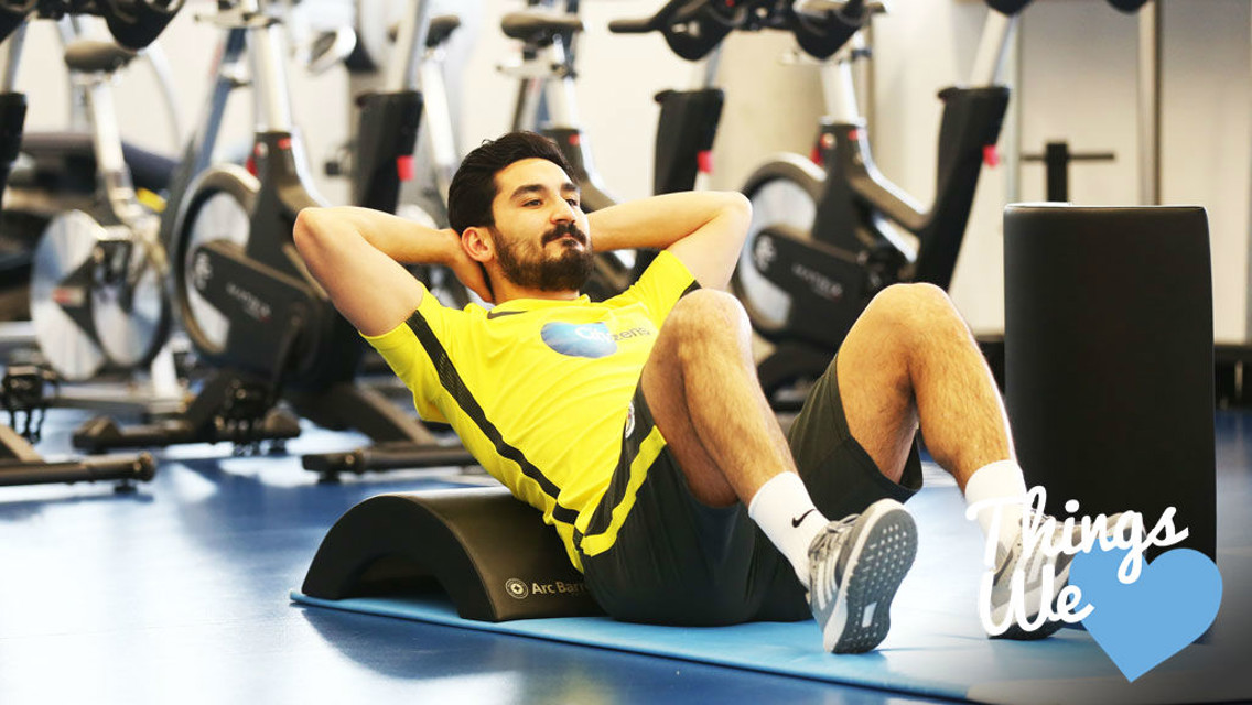 LEAN BACK: Ilkay Gundogan gets to work at the City Football Academy