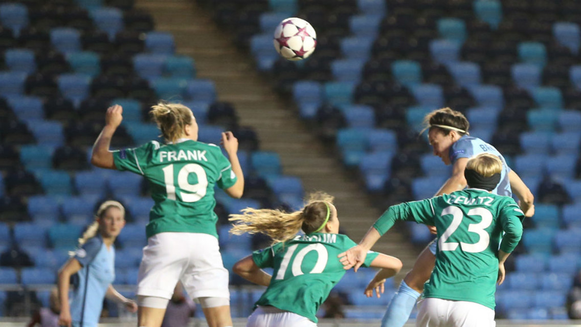 GOAL: Lucy Bronze puts City 1-0 up against Fortuna Hjorring.