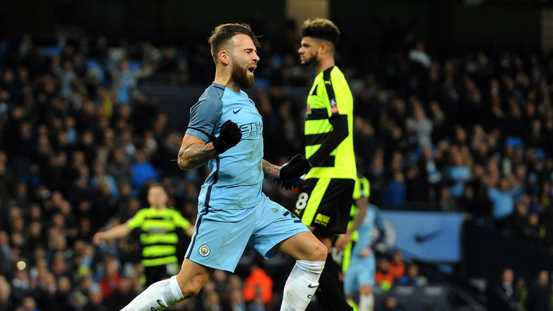 POSITIVE: Nicolas Otamendi celebrates.