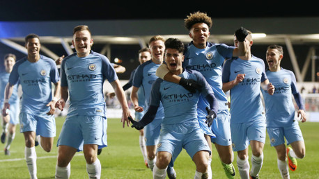 ELATION: Brahim Diaz is mobbed, having broken the deadlock