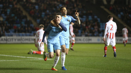 DOUBLE ACT: Lukas Nmecha and Phil Foden celebrate the latter's stunning solo effort