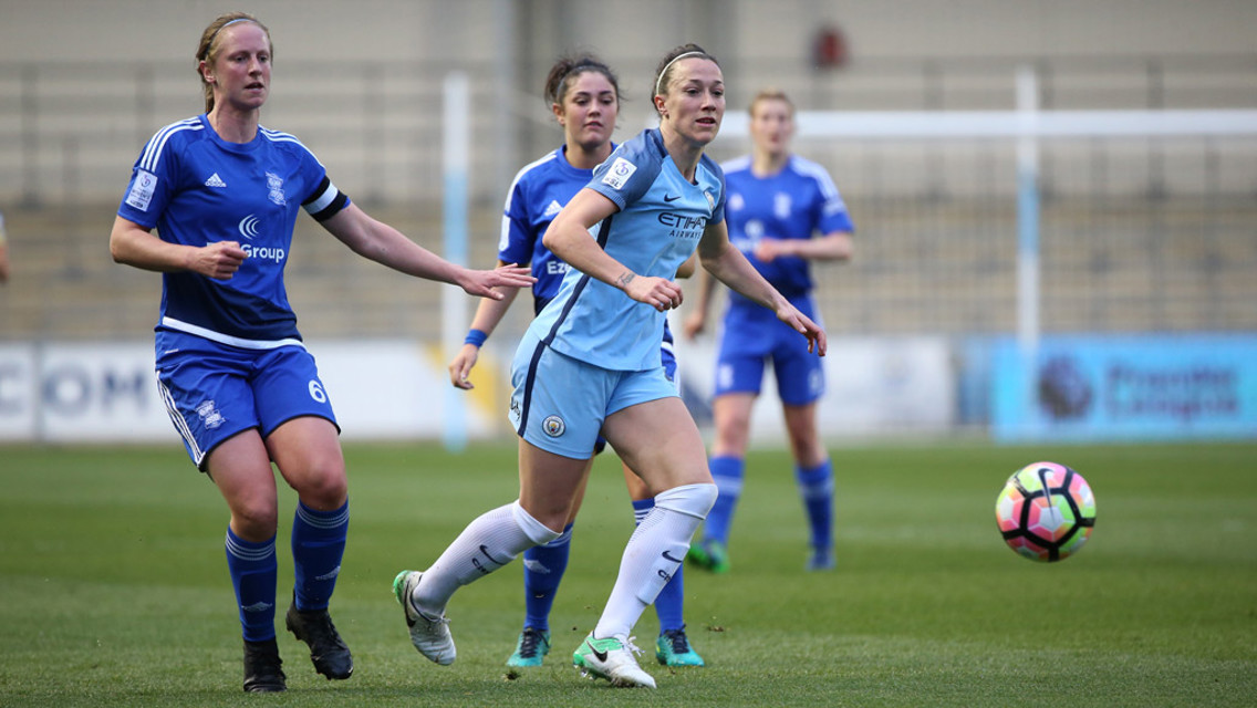 GOLDEN GIRL: Lucy Bronze scores the goal to give City the equaliser against Birmingham in our Spring Series match up
