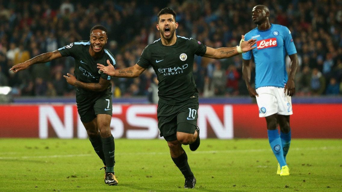 HISTORIC: Sergio Aguero became City's all-time record goalscorer with his 178th strike for the Club against Napoli