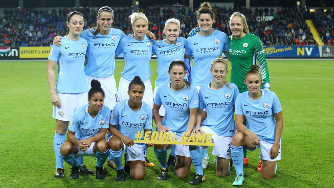 LINEUP: Manchester City Women before kick-off in Austria.