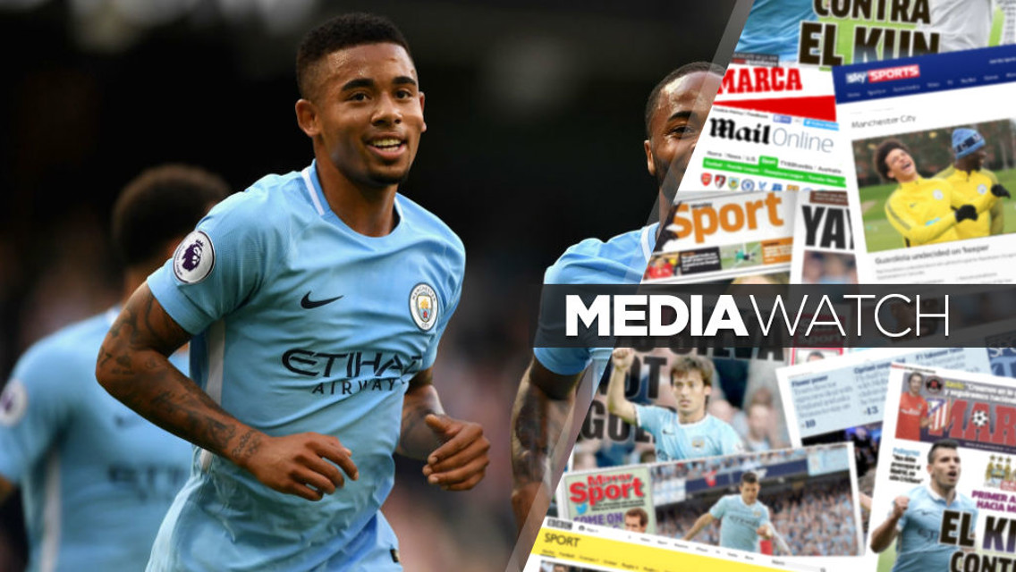 THUMPING WIN: City are two points clear at the top of the table after a 7-2 victory over Stoke