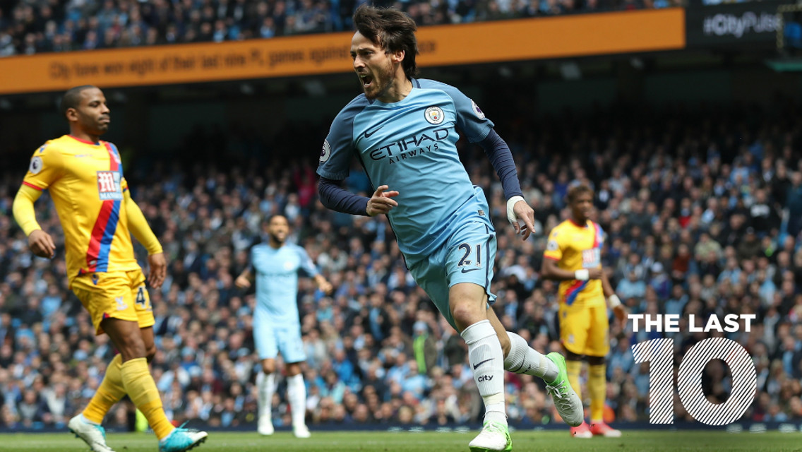 SILVA BULLET: David Silva wheels away after finding the net against Crystal Palace
