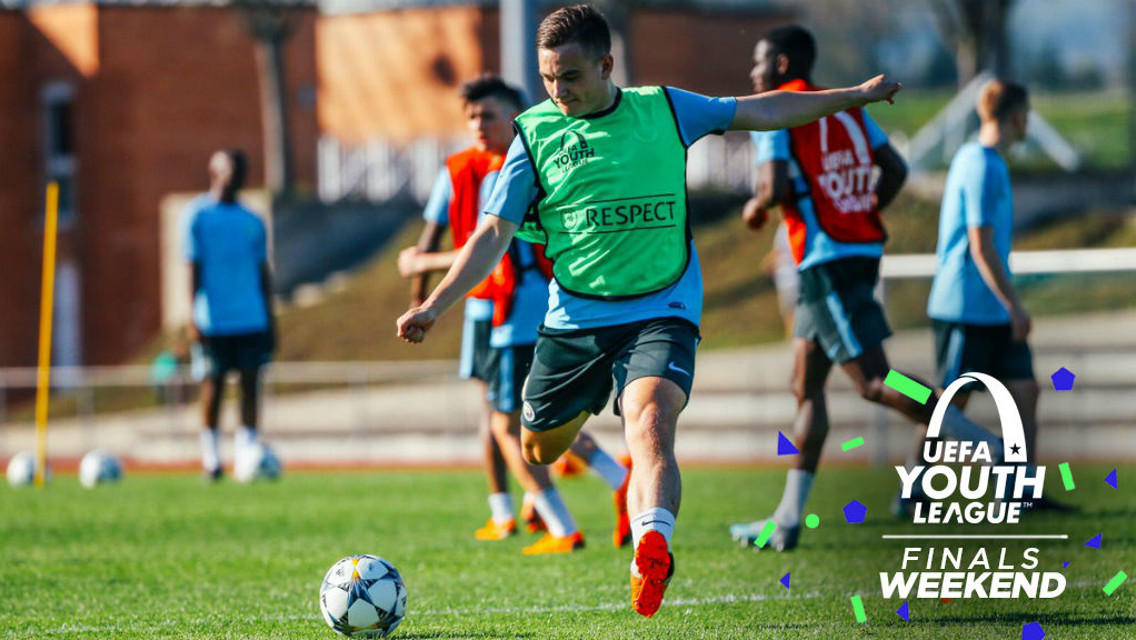 BLUE BOY: Luke Bolton trains ahead of the UEFA Youth League final.