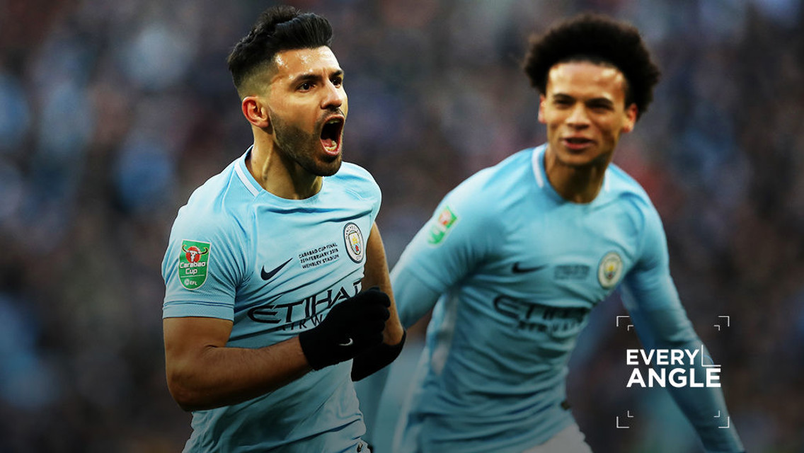 ON TARGET: Sergio Aguero opened the scoring in the Carabao Cup final.