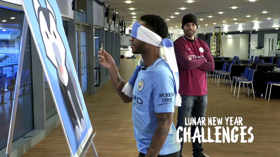 CHALLENGE TIME: Raheem Sterling and Joleon Lescott during City's Chinese New Year challenge competition
