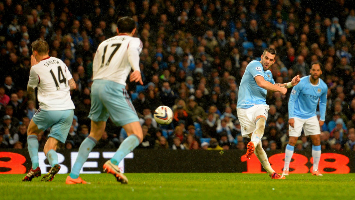 STRIKE: Alvaro Negredo hit five against West Ham over two legs in the 2014 League Cup semi-final.