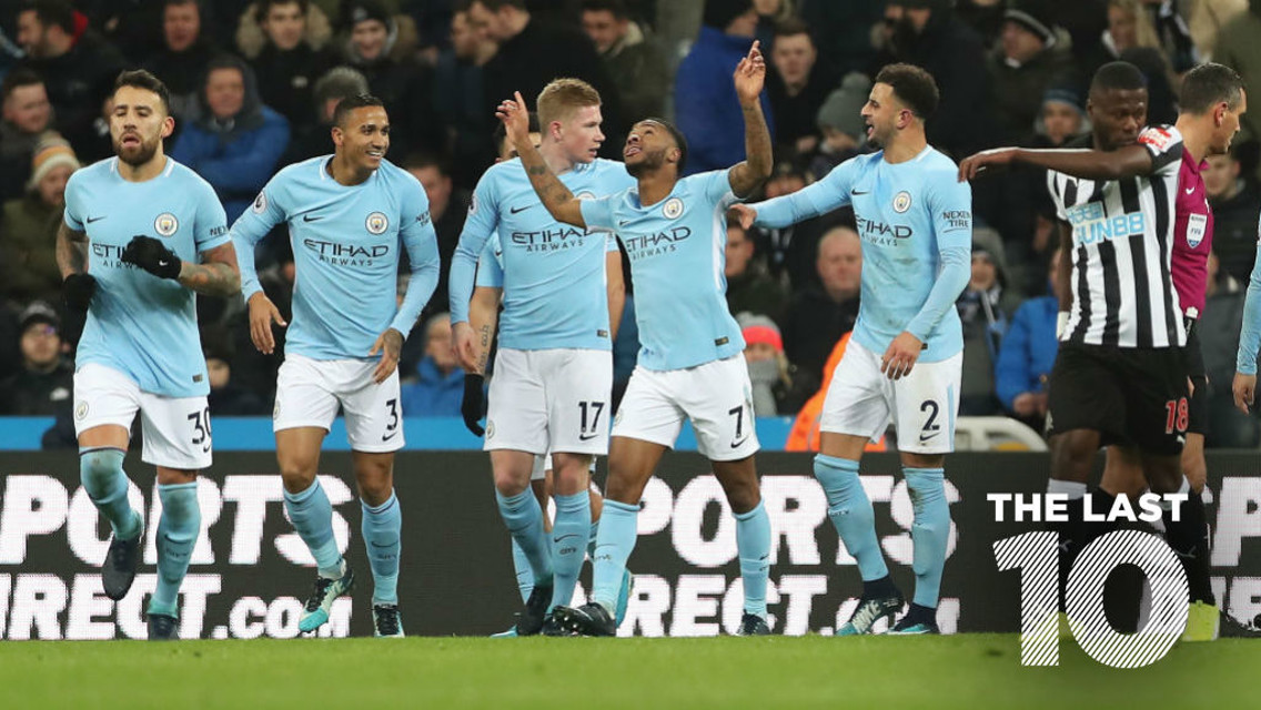 STRIKE: Raheem Sterling celebrates scoring against Newcastle in December 2017.