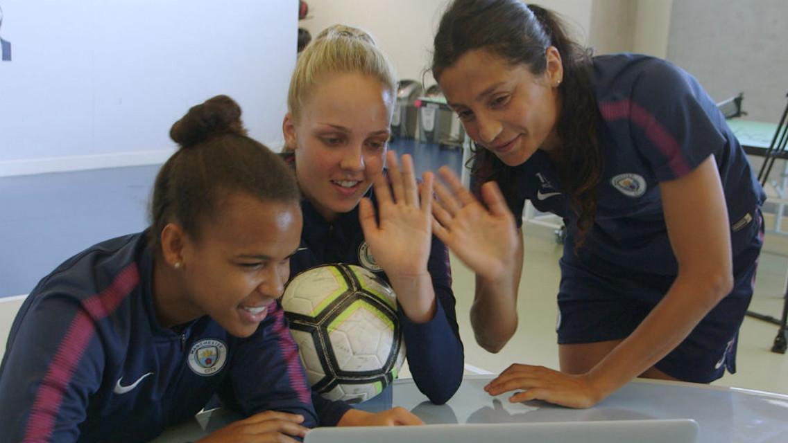 SURPRISE! Nikita Parris, Ellie Roebuck and Nadia Nadim say hello