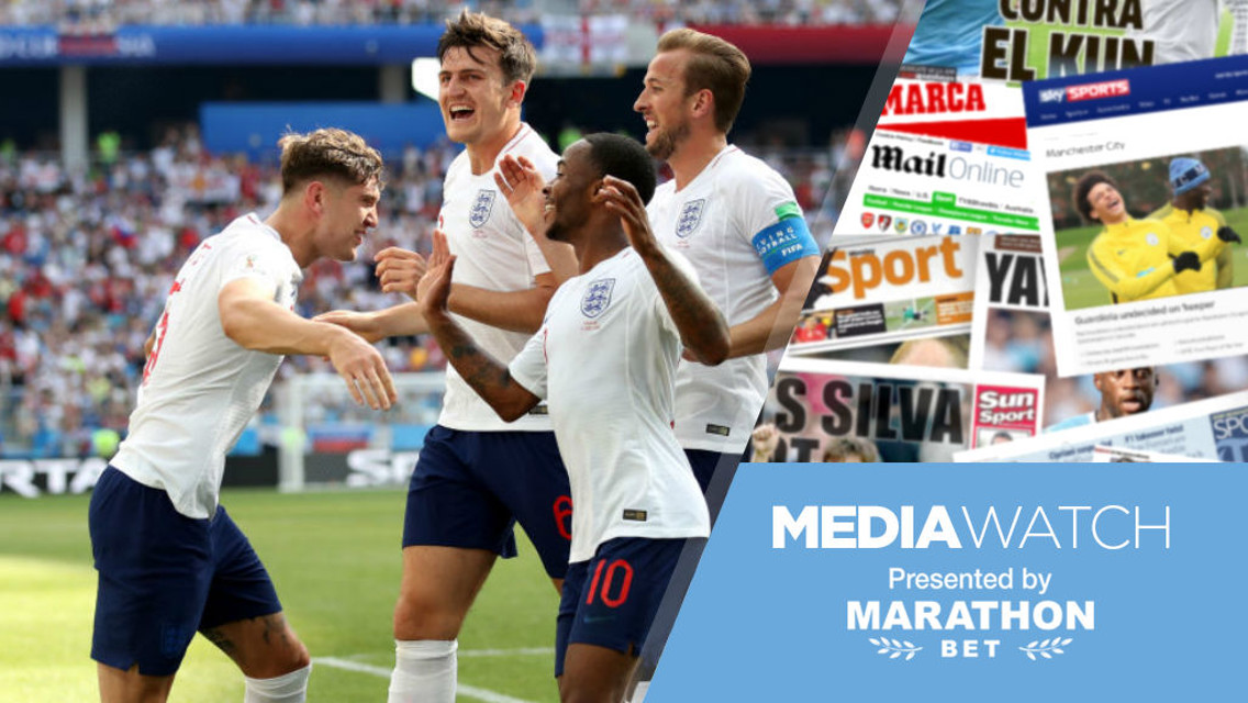 WORLD BEATER: John Stones is saluted by his England colleagues after scoring his second goal against Panama