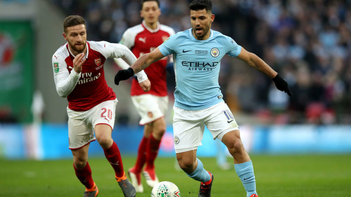 BATTLE: Sergio Aguero and Shkodran Mustafi could lock horns again.