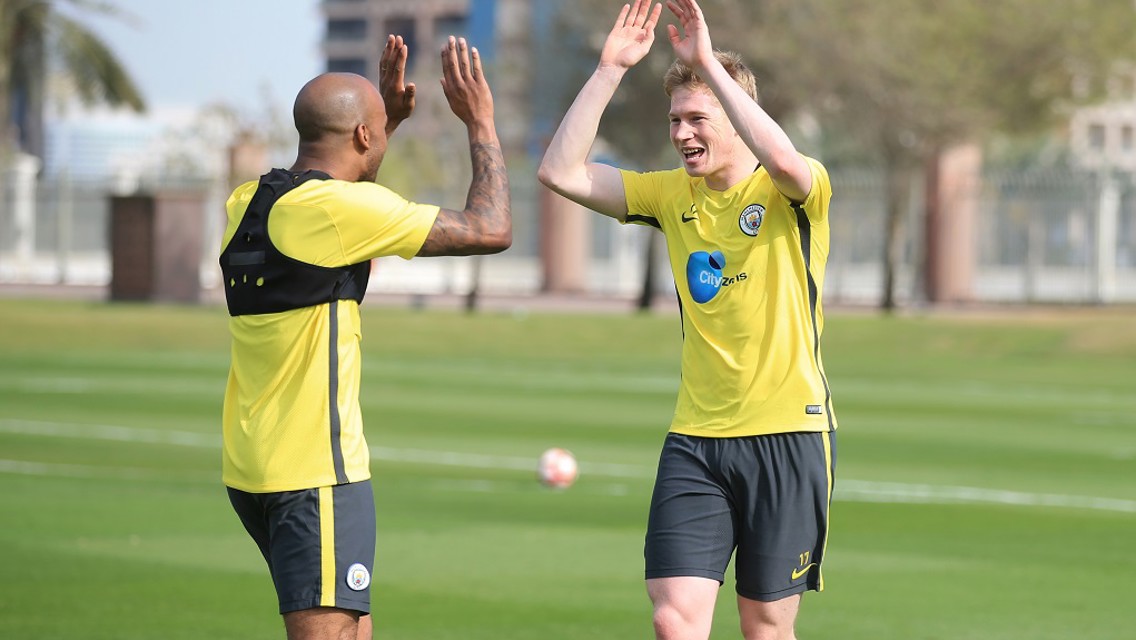 KDB and Fabian Delph on our last trip to Abu Dhabi 