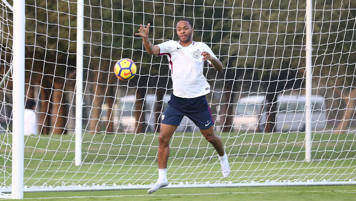 STERLING SAVE: Raheem got between the sticks over in Abu Dhabi!