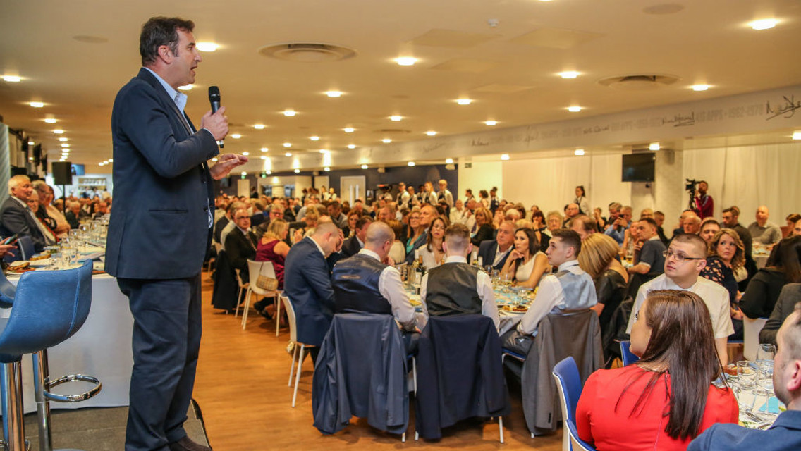 CEO Ferran Soriano talks at the dinner