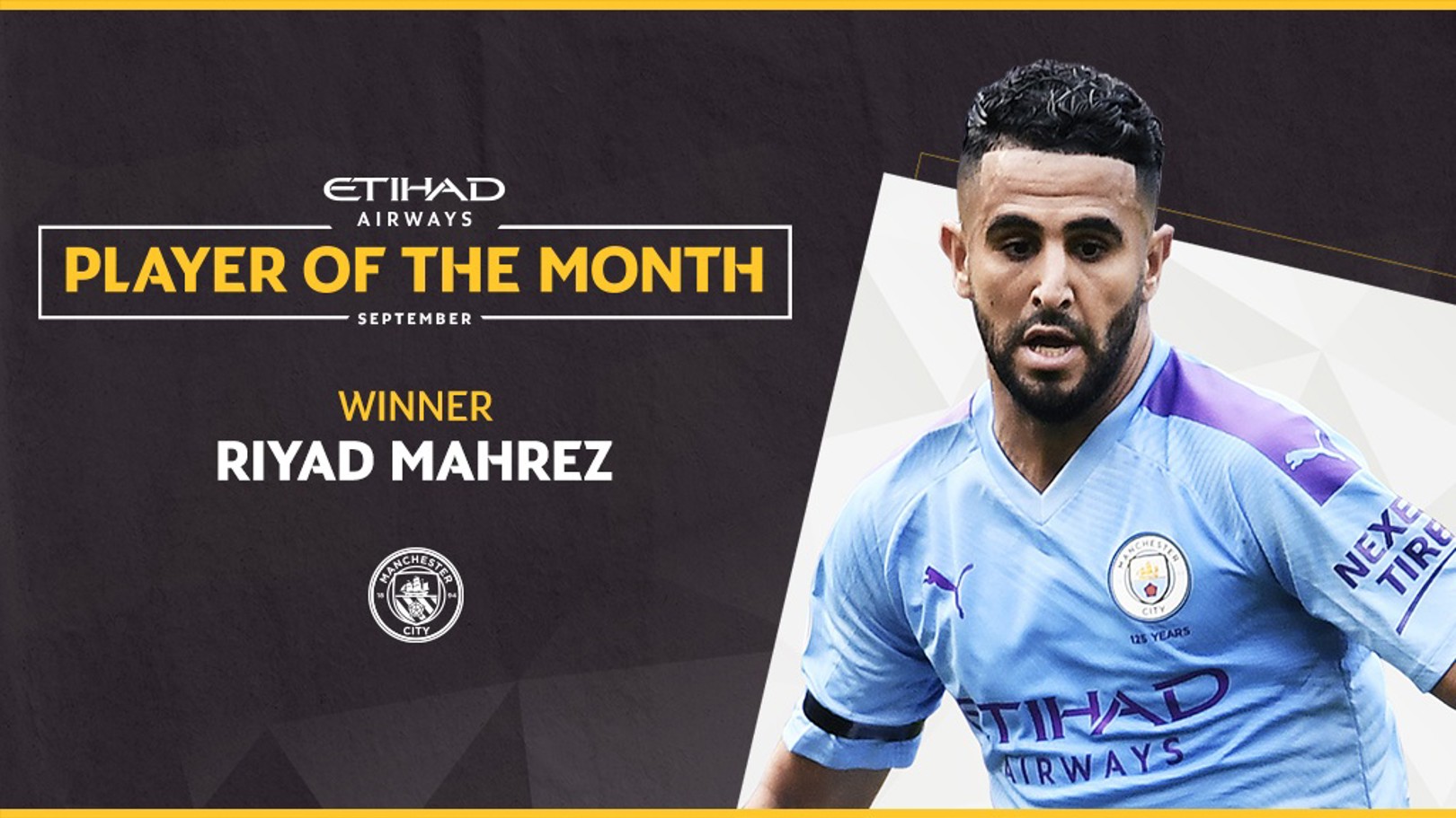 Mahrez eleito Jogador Etihad de Setembro