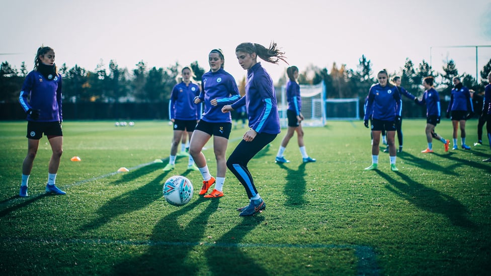 ACTION STATIONS : The City squad go through their paces on what was a crisp but clear day at the CFA