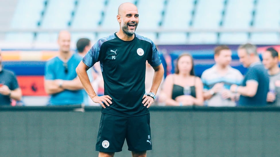 BOSSING IT : Pep watches on...