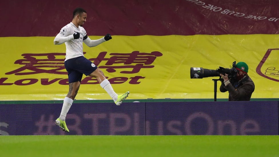 JUMPING FOR JOY : Gabby wheels away after netting his second goal in as many games!