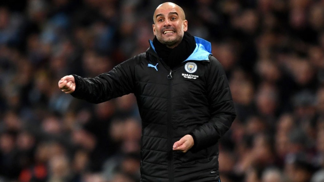 GAFFER: Guardiola gives his instructions from the touchline.