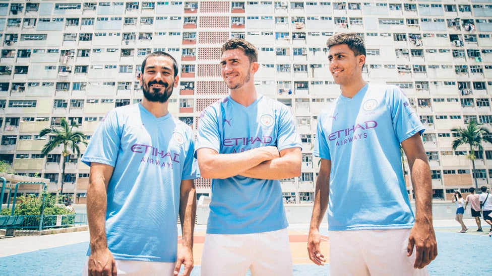 TOURIST TRIO : Ilkay, Aymeric and Rodri familiarise themselves with their new surroundings