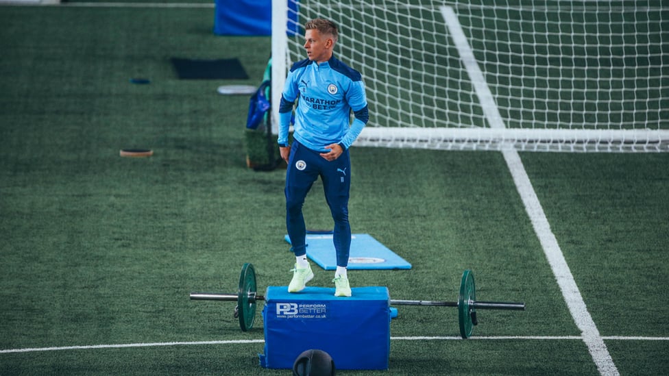 HIGH LIFE: Oleks Zinchenko gets to work on the indoor pitch at the CFA 