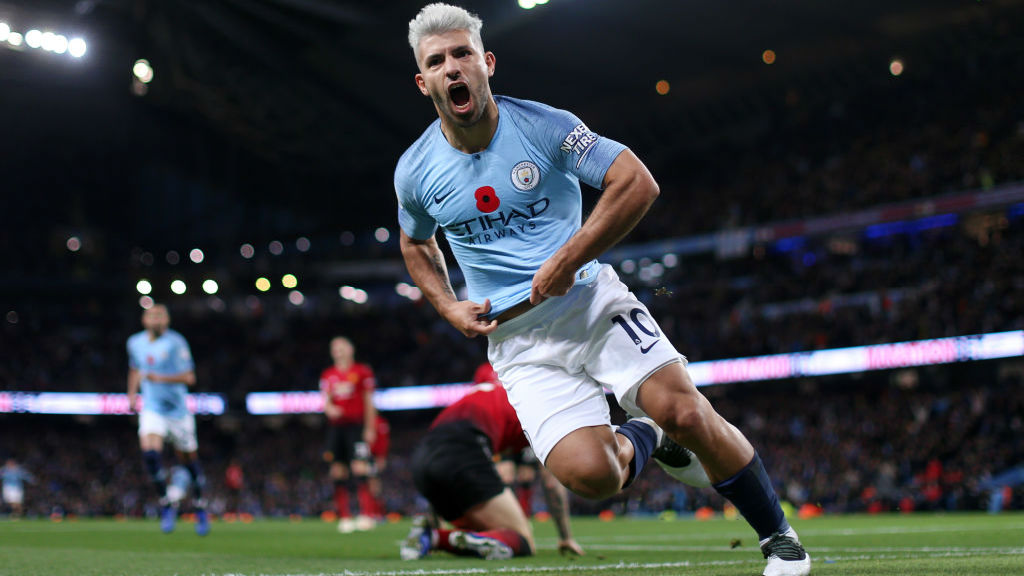 ROAR POWER: Sergio Aguero celebrates after his brilliant goal