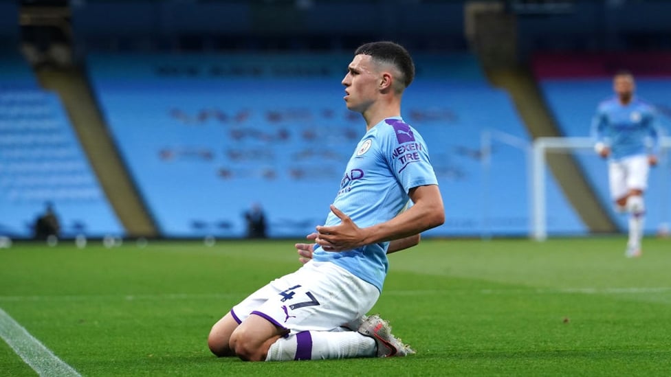 FORM MAN : Foden celebrates his third goal in his last two home Premier League matches.