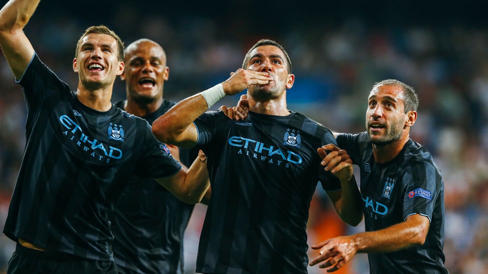 TRUE BLUES : City legends Edin Dzeko, Vincent Kompany, Aleks Kolarov and Pablo Zabaleta spread the love with the Blues' fans