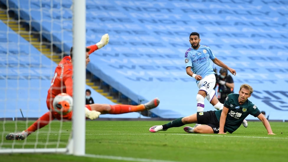 IT'S TWO : Mahrez gets past his man and finishes accurately just before the interval.