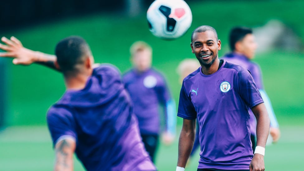 ENGINE : Fernandinho watches on.