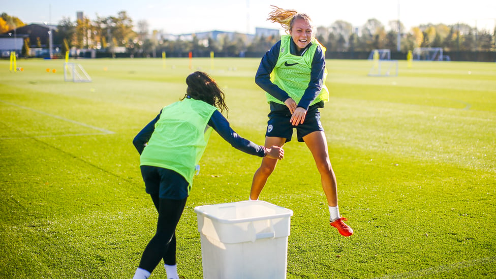 FUN IN THE SUN : Claire Emslie is beaming in training!