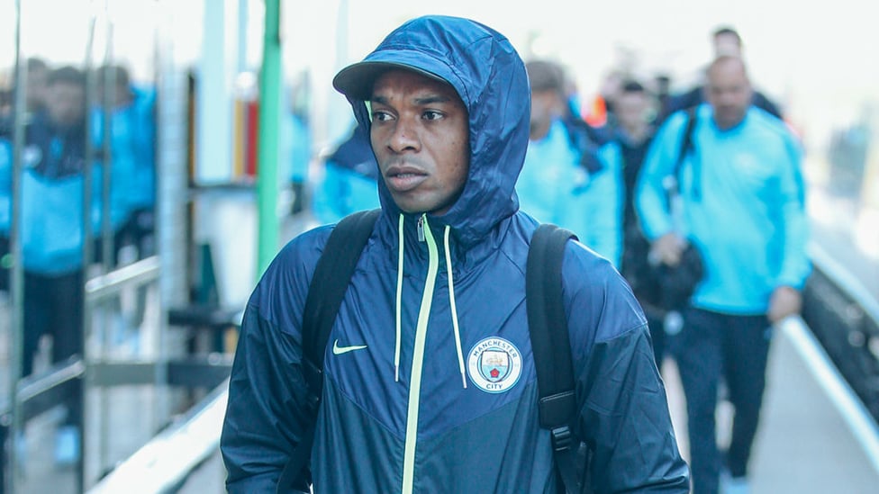 IN THE HOOD : Fernandinho is kitted up to keep out the Autumn chill