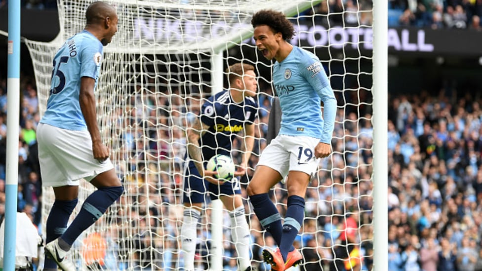 EXPLOSIVE START : Leroy Sane's early opener sets City on course for a 3-0 home win over Fulham