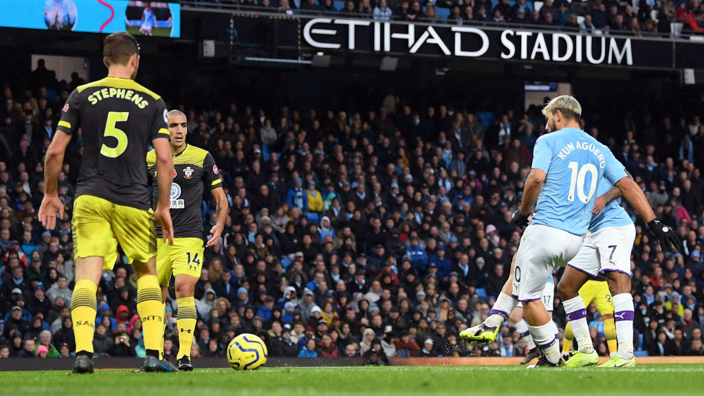 FINALLY : Aguero finds space in the box and strokes in the equaliser with 20 minutes remaining