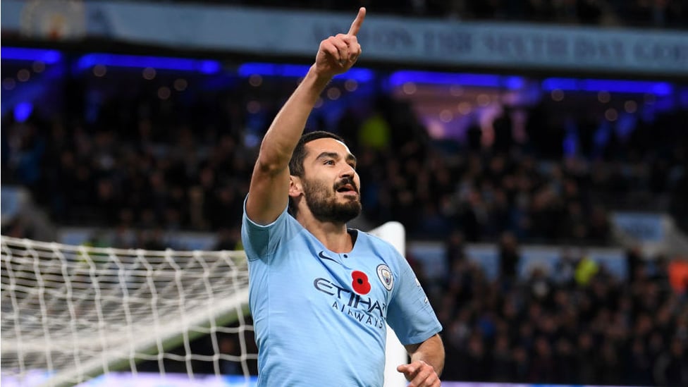 DEMOLITION DERBY : Ilkay Gundogan sealed a superb 3-1 home win over neighbours United at the Etihad Stadium