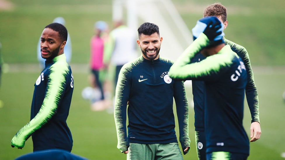 CENTRE OF ATTENTION : Sergio Aguero was all smiles after notching up his 150th Premier League goal for the Club