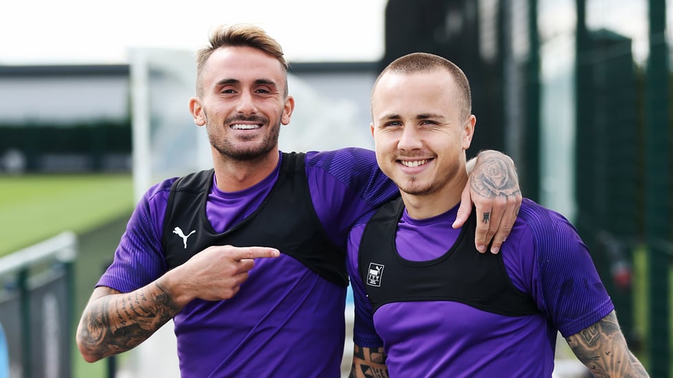 TWO BLUES : Aleix Garcia and Angelino flash a smile.