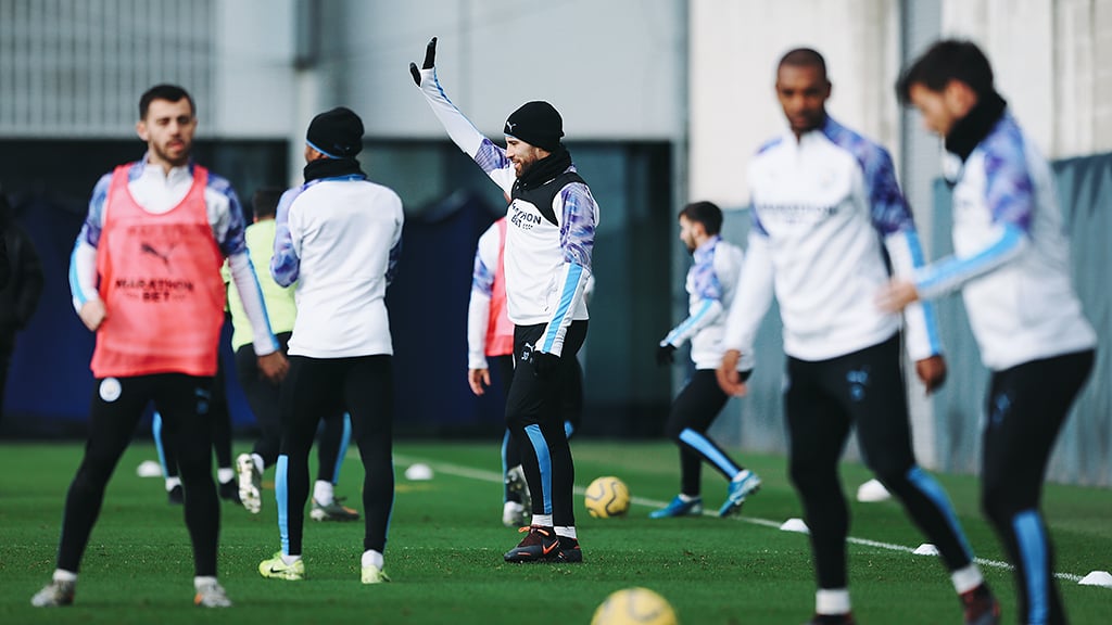 IN FOCUS: Nicolas Otamendi calls for the ball during a drill