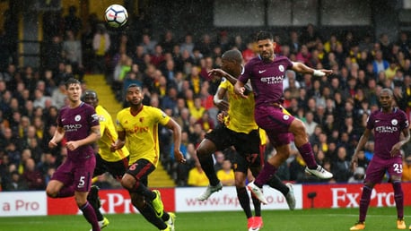 HEAD BOY: Sergio Aguero opens the scoring for City