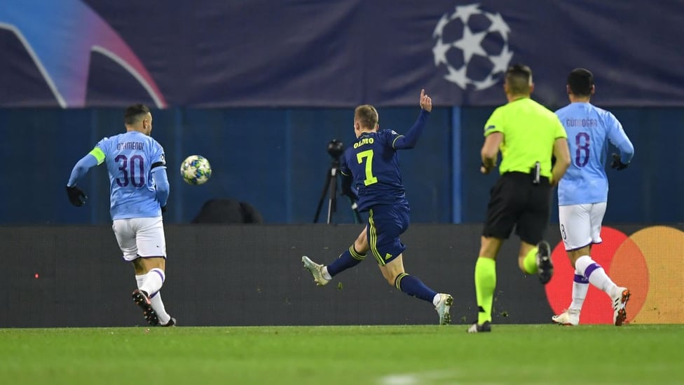 NET BUSTER : Dani Olmo gives Dinamo the lead with a sweetly struck volley.