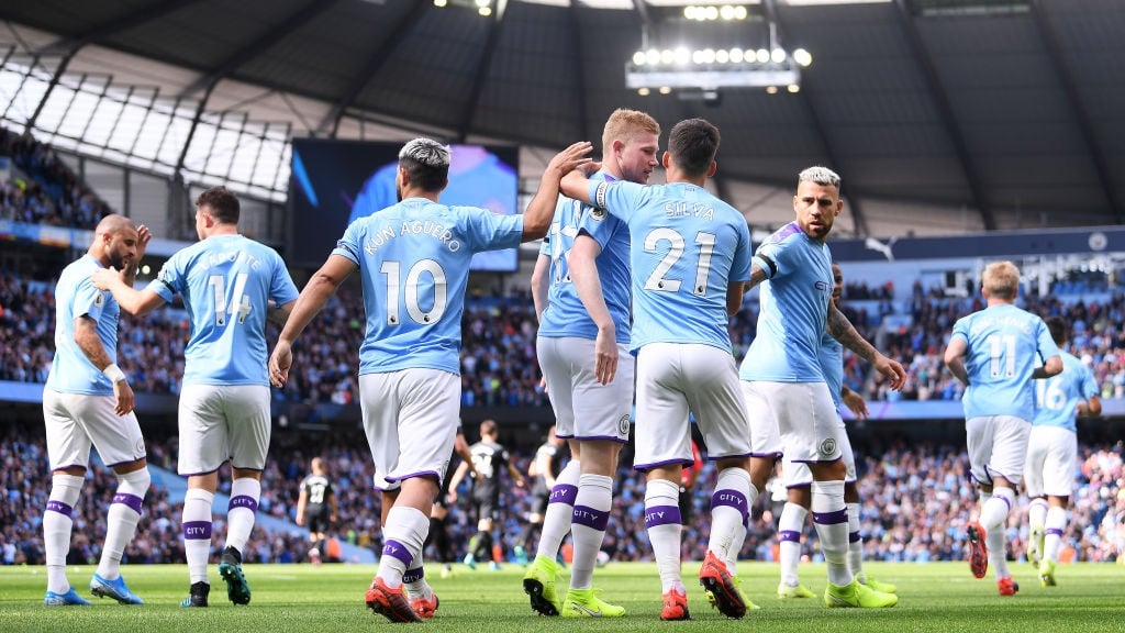 CLINICAL: City celebrate taking an early lead.