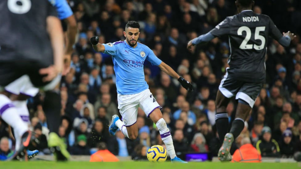 QUICK RESPONSE : Mahrez cuts in and his powerful shot deflects into the net.