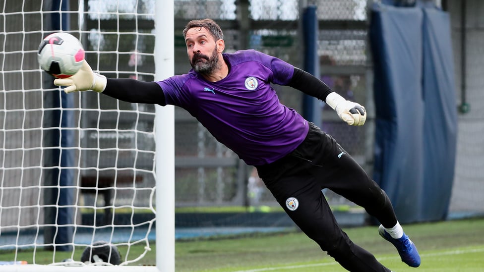 STRETCH : Scott Carson gets used to his new surroundings.